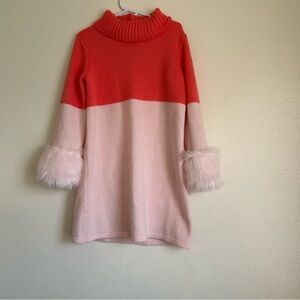 Janie and Jack Girls Pink Colorblock Sweater Dress w/ Faux Fur Cuffs Size 5